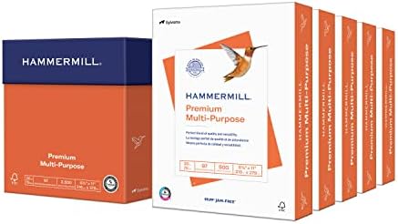 Hammermill Printer Paper, Premium Multipurpose Paper 20 lb, 8.5 x 11 - 5 Ream (2,500 Sheets) - 97 Bright, Made in the USA