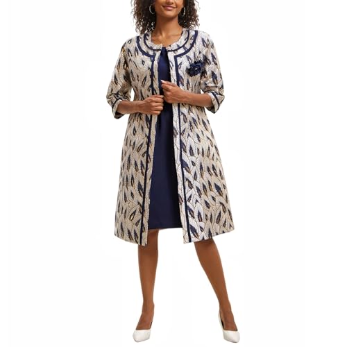 Women's Formal Church Dress Suit with Embossed Embroidery Long Jacket Church Set for Special Occasions or Wedding Parties