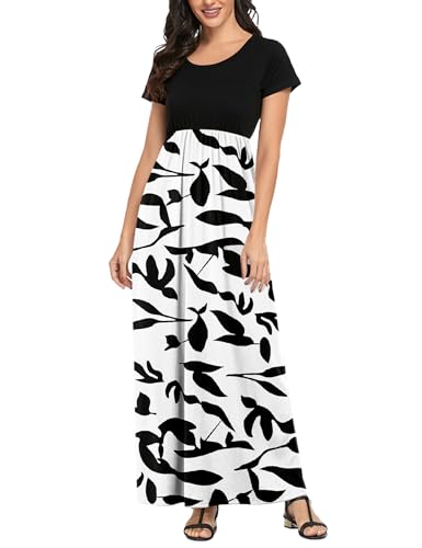 Image of Lacavocor Womens Short Sleeve Maxi Dresses Empire Waist Long Dress
