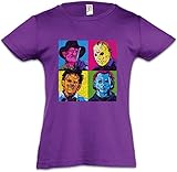 Camisa de marca (Sol's) Urban Backwoods Pop Art Horror Faces Camiseta para Niñas Chicas niños T-Shirt Morado Talla 12 Años