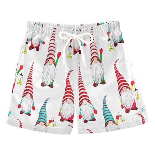 Boys Beach Shorts, Anti-Chafe Swim Trunks Boys 2 T, Cute Christmas Gnomes White