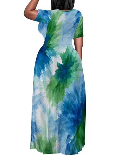 Image of PinkPatty Plus Size Dress for Women Casual Crew Neck Short Sleeve Maxi Dress Oversized Summer Beach Dresses with Pockets