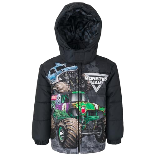 Monster Jam Zip Up Puffer Jacket Toddler to Little Kid Grave Digger El Toro Loco Megalodon