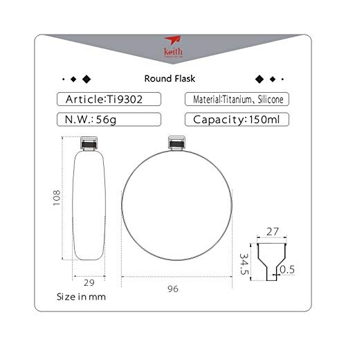 Keith Titanium Ti9302 Round Flask with Funnel - 5.0 fl oz ●●●●●●● Keith's 18th Anniversary: Exclusive Price!