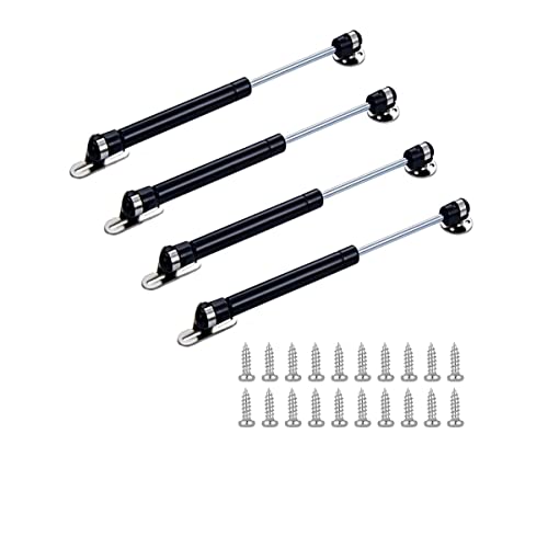 20N/4.4 lb Gas Strut Cabinet Hinge Safety Lift Support, Gas Shock and Soft Opening and Cushioning Telescopic Cabinet Door Rubber Head Gas Spring Support 6" Length, 4 Set, Black