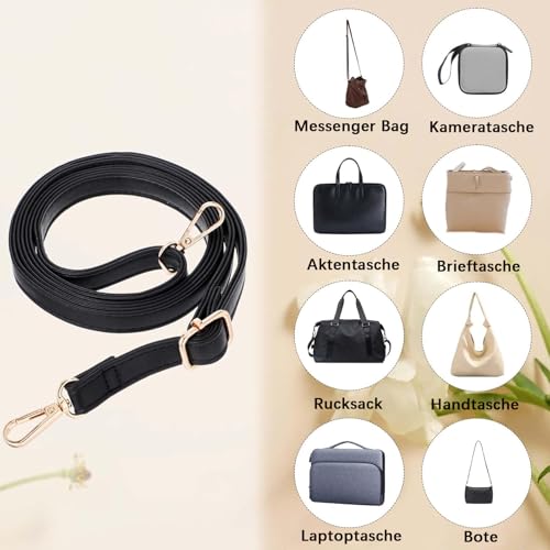Frauen Leder Schulterriemen Trageriemen, Taschenriemen Leder Taschengurt Henkel Schwarz Gold Ledergurt Taschengurte Zum,Handtaschen Umhängetasche, Längenverstellbarer 100-120cm