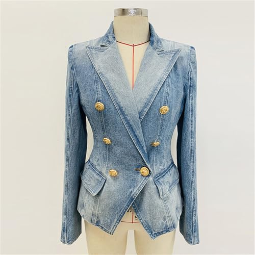 Women's 2025 Designer Jacket Slim Fitting Double Breasted Buttons Denim Blazer Coat2