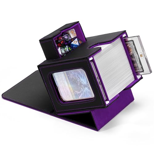 Zettokete MTG Commander Deck Box with Dual Commander Display, Patented Card Deck Box Fits 100 Double-Sleeved Cards, MTG Card Case with Dice Tray, 2 Dividers, 2 Magnetic Holders, Black & Purple