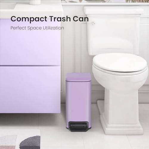 image for Cesun Small Bathroom Trash Can With Lid Soft Close, Step Pedal, 6 Lite