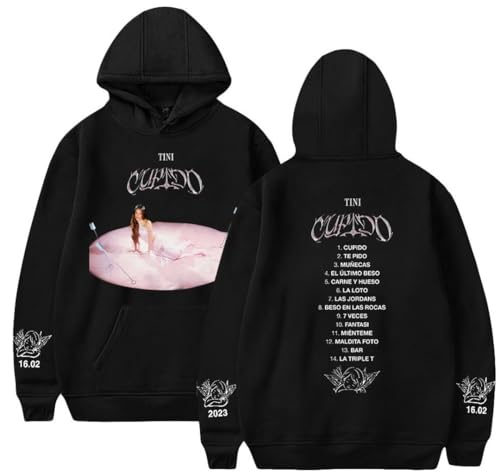 Silver Basic Tini Stoessel Sudadera con Capucha para Hombre/Mujer Hip Hop Cantante de Tini Stoessel Impresiones Ropa para Fans de la Música XL,Negro D 1