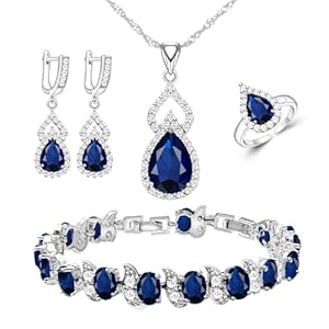 LMXXVJ Women Jewelry Set Platinum Plated Necklace Open Ring Earrings Bracelet Set,Birthday/Anniversary Mother’s Day Jewelry Gifts for Mom/Wife/Sister/Best Friend