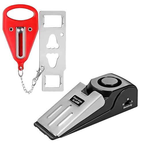 2-Piece Travel Security Kit with Portable Door Lock and AlarmPortable Security Door Lock with Adjustable Safety Bar for Home Hotel & Apartment Protection for Enhanced Safety at Home or On The Go