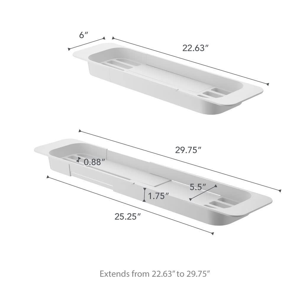 Yamazaki 3546 Tower Extendable Bathtub Tray, White, ABS Resin, 57.5~75 x 15.5 x 4.5 cm