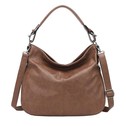 KL928 Large Purses for Women PU Leather Shoulder Handbag Crossbody Hobo Bags Ladies Tote Bags with Adjustable Shoulder Strap Light Brown