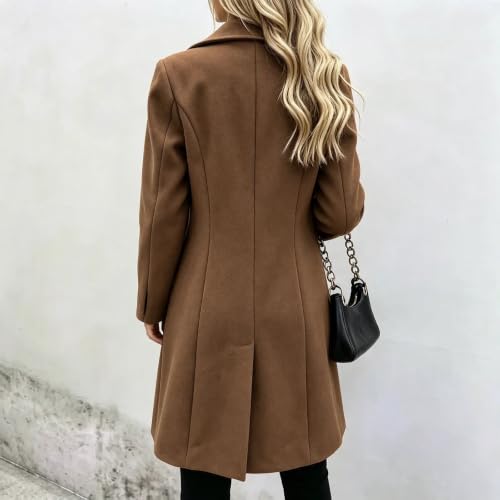 Lainyong Winter Coats for Women Long Length Wool Blend Jackets with Pockets | Plus Size Trench Coat, Thicken Warm Overcoats, Fashion Notch Lapel Buttons Outerwear, Casual Loose Cardigans - image 6