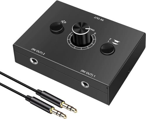 Unstincer 3,5Mm Jack Commutatore Audio Switch 2(1)-In-1(2)-Out, Analog Aux Interruttore Scatola Von Volume, Hifi Stereo Suono Selettore Deviatore Sdop