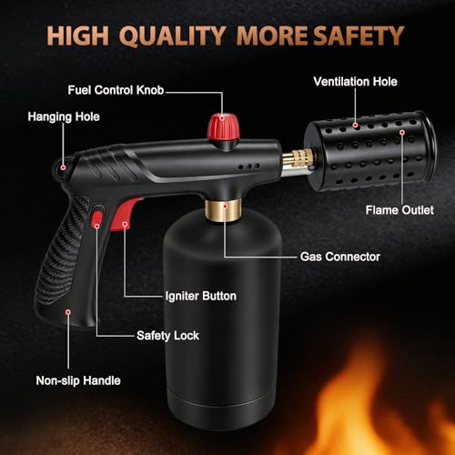 Image of Propane Torch with Adjustable Flame, Powerful Kitchen Torch Gun with Safety Lock & Cooling Vents, Blow Torch Flamethrower for Grill, Sous Vide, BBQ, Charcoal Lighter (Tank Not Included)