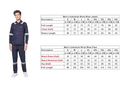 Image of Men's 100% Cotton Industrial Workwear Jacket & Pant Set with Reflective Tape, OEKOTEX, 200 GSM.