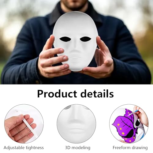 Masques en Papier à Peindre Blanc, 10 Pièces Masque Peint Masque Blanc Carnaval, Masques Bricolage Papier Pâte Pulp pour DIY Halloween Mardi Gras Party – vue 3