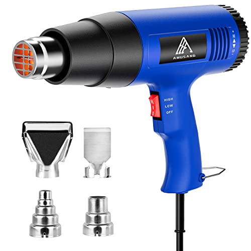 Heat Gun,Amusang 1800W Heat Gun For Vinyl Wrap,Heatgun For Epoxy Resin,Hot Air Gun Kit With Dual Temperature（950°F And 1022°F）, Fast Heating Tool With 4 Nozzels For Stripping Paint, Paint Removal #TOP14