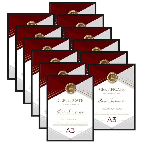 Giftgarden 12 Pack A3 Picture Frame, Black A3 Photo Frame for Displaying Prints, Posters, Landscapes, Portraits, and Artwork