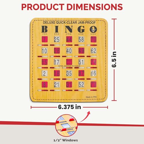 MR CHIPS Jam-Proof Quick-Clear Deluxe Fingertip Slide Bingo Cards with Sliding Windows - 50 Pack in Woodgrain Style