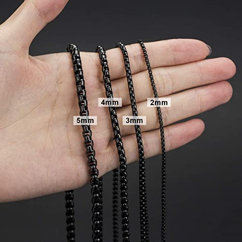 Bowisheet JN02456BK02160404 2Mm Black Square Rolo Chain Stainless Steel Round Box Chain Necklace Men Women Jewelry 16Inches thumb #6