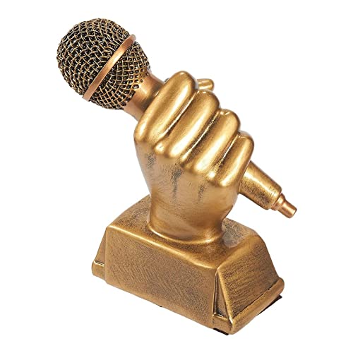 Juvale Goldenes-Mikrofon-Trophäe – Kleiner Sing-Pokal aus Harz - Ideal für Karaoke, Gesangswettbewerbe, Partys, als Dekoration - Bronzefarben, 14 x 12 x 5,7 cm