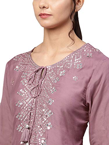 Image of ishin Women's Rayon Burgundy Embellished A-Line Kurta set With Skirt