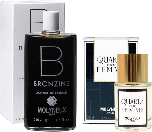 MOLYNEUX - Pack Bronzine 200ml + Eau de parfum Quartz Femme 30ml, Maquillaje fluido corporal, Perfume mujer, Set de regalo mujer, fabricado en Francia