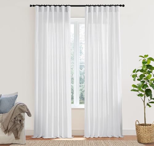Image of XTMYI 92 Inch Curtains Length 2 Panels Set,Back Tab Linen Sheer Window Curtains Living Room Bedroom,50x92 in Long,White