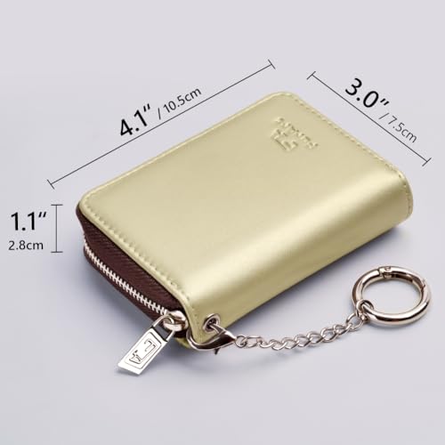 Image of FurArt Zipper Wallet Women, RFID Blocking Credit Card Wallet, Business Card Holder, Compact Size KeyChain Wallet, Light Gold, small, Classic