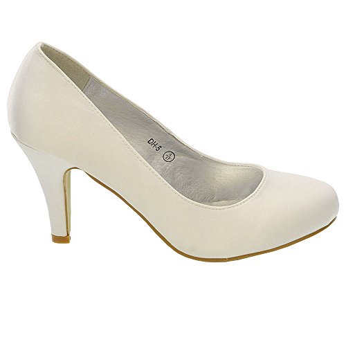 ESSEX GLAM Womens Pumps Mid Heel Closed Toe Satin Bridal Evening Prom Wedding Shoes - Image 3