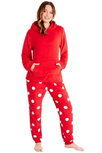 CityComfort Conjunto Pijama Mujer Adolescente con Capucha, Pijama Mujer Invierno, Ropa de Dormir 2 Piezas, Regalos para Ella(Rojo, M)