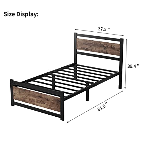 Lotcain Bed Frame With Wooden Headboard, Heavy Duty Platform Metal Bed Frame, No Box Spring Needed, Strong Metal Slats Support, Noise-Free, Twin Xl/Queen/King (Twin Xl) #TOP6