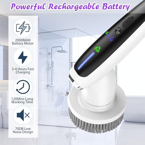 CyanCloud Electric Cleaning Brush, Electric Spin Scrubber with Long Handle & 7 Replaceable Heads, 400RPM Powerful Cleaning, 2 Speeds Bathroom Scrubber, Cleaning Brush for Kitchen, Car, Tile, Floor - Image 3