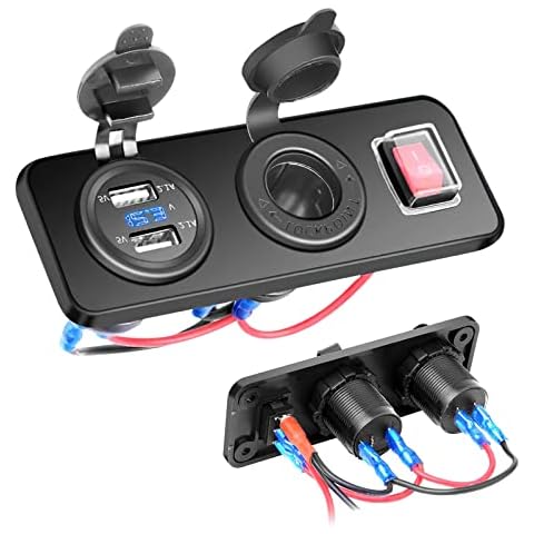 AutoEC Waterproof 3-in-1 200W Cigarette Lighter Socket with Dual 12V/3.0 USB Chargers, ON-Off Rocker Switch - Ideal for Car, Marine, RV, Motorcycle, Boat, Golf Cart, ATV and More Cover