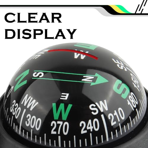 Compass for Car with Bottom Stick Car Compass Ball,Adjustible and Night Vision Car Compass Dashboard for Find Direction,Universal Car Accessories for Boat Car Truck SUV β image 3