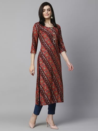 Image of GoSriKi Women's Cotton Blend Straight Printed Kurta with Pant Set