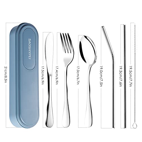 Image of Portable Utensils Set with Case, 4pcs Stainless Steel Reusable Silverware for Lunch Camping School Picnic Workplace Travel, Lunch Box Includ Fork Spoon Knife,Easy to clean,Dishwasher Safe(Black)