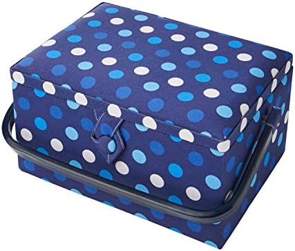 Sewing Online Medium Sewing Box,Navy Spot Fabric | 26 x 18 x 15cm | Storage and Organiser Basket with Compartments for Sewing Supplies,Accessories,Thread,Needles,and Scissors - GA1123M