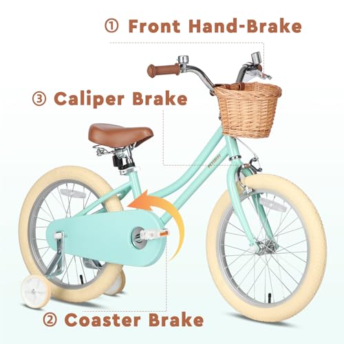 Image of Petimini Vintage Kids Bike for Girls, 12-20 Inch Classic Bicycle with Wicker Basket & Bell, High Tensile Steel Frame, Training Wheels (12-18 inch), 85% Pre-Assembled, Retro Bike for Outdoor Riding