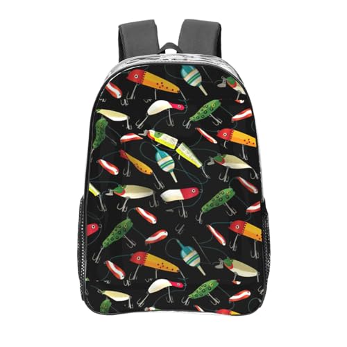 Sac à dos en PVC transparent imprimé leurre de pêche taille unique pour stade et sport