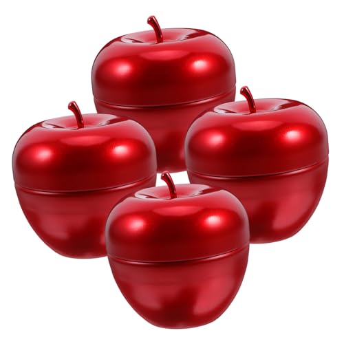 Healeved 4 piezas Caja Lata Manzana Metálica con Tapa Recipiente Almacenamiento Resistente para Galletas Dulces Azúcar y Frascos Decorativos para Navidad y Fiestas