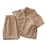 MYGBCPJS Boys Girls 2Pcs Short Sleeve Cotton Pajamas Set Kids Button Down T-Shirt Shorts Jammies Toddler Baby Pjs Nightwear