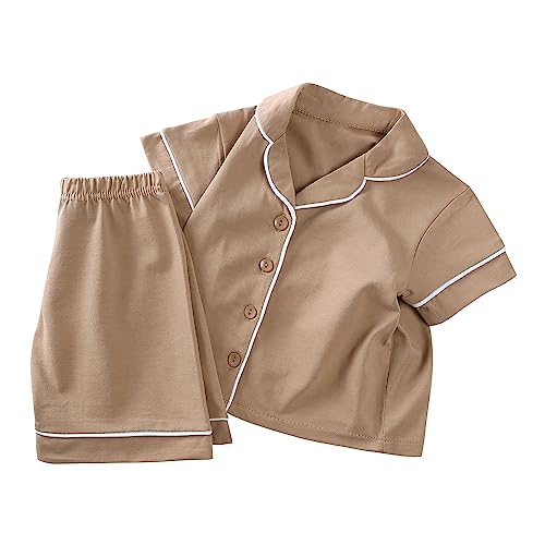 MYGBCPJS Boys Girls 2Pcs Short Sleeve Cotton Pajamas Set Kids Button Down T-Shirt Shorts Jammies Toddler Baby Pjs Nightwear