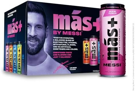 Más+ by Messi 12oz Variety Pack Sports Drink & Hydration Beverage, 12-pack