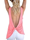 Famulily Women's Sexy Sleeveless Open Back Shirt Knotted Tank Top (Small, Pink)