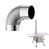 Codo de 90 grados: incluye un tubo de codo de acero inoxidable de 90 x 90 grados, diseñado para su uso con tubos de estufa de 50 mm de diámetro. Ideal para instalaciones estrechas en estufas de camping, tiendas de campaña calientes con agujero de estufa o sistemas de calentador de agua interior donde el espacio es limitado y se requiere cambio de dirección.