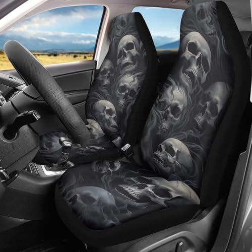 Rucaresri Skull Front Car Seat Covers Set of 2, Trippy Skull Print Breathable Decorative Seat Protectors, Easy Install Stretch Fit for SUV Sedan Truck by Rucaresri - Used condition - Image 2
